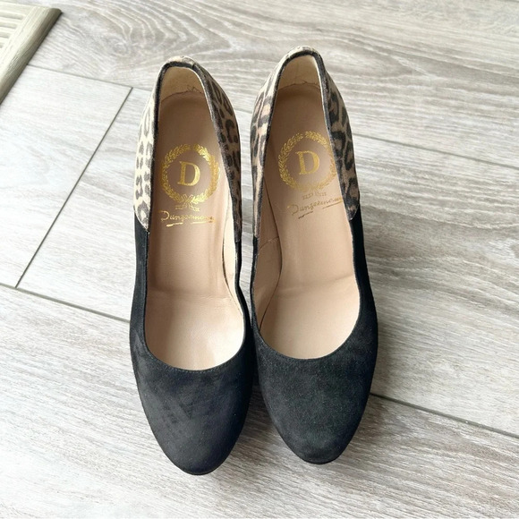 Leopard Black Suede Leather Block Heel Pumps Made in Italy - Picture 3 of 15